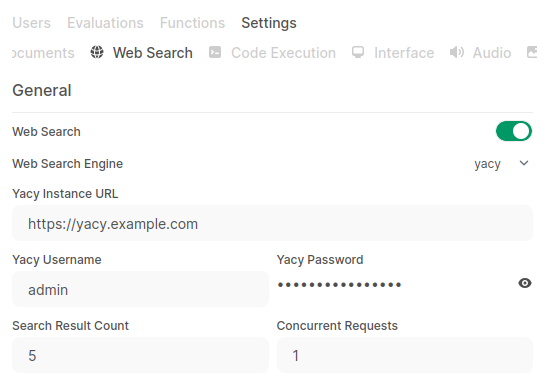 Nullcore Admin panel showing Yacy config